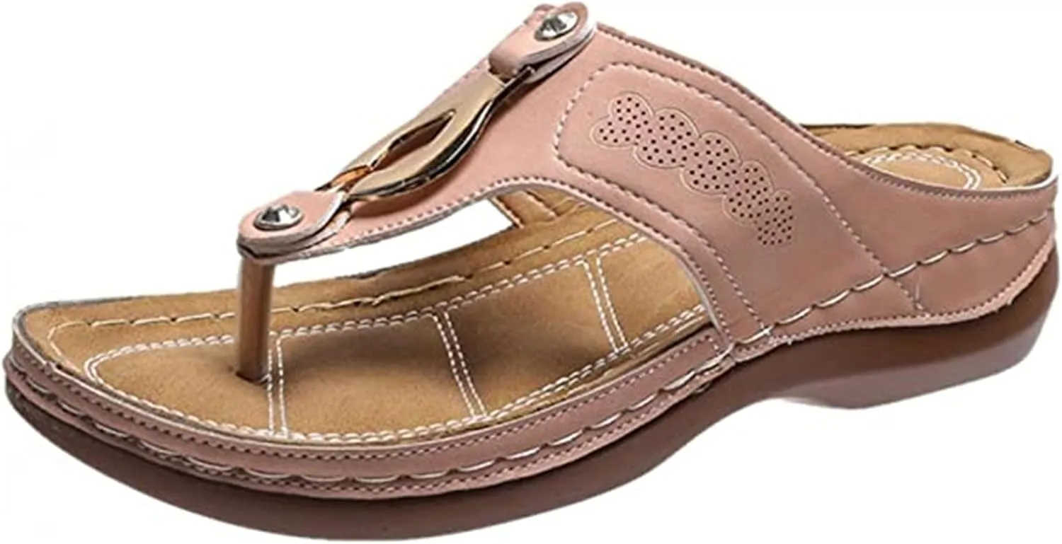 Lausiuoe Orthopedic Dress Sandals For Women Plantar Fasciitis Comfortable Thong Flip Flops For Flat Feet with Arch Support
