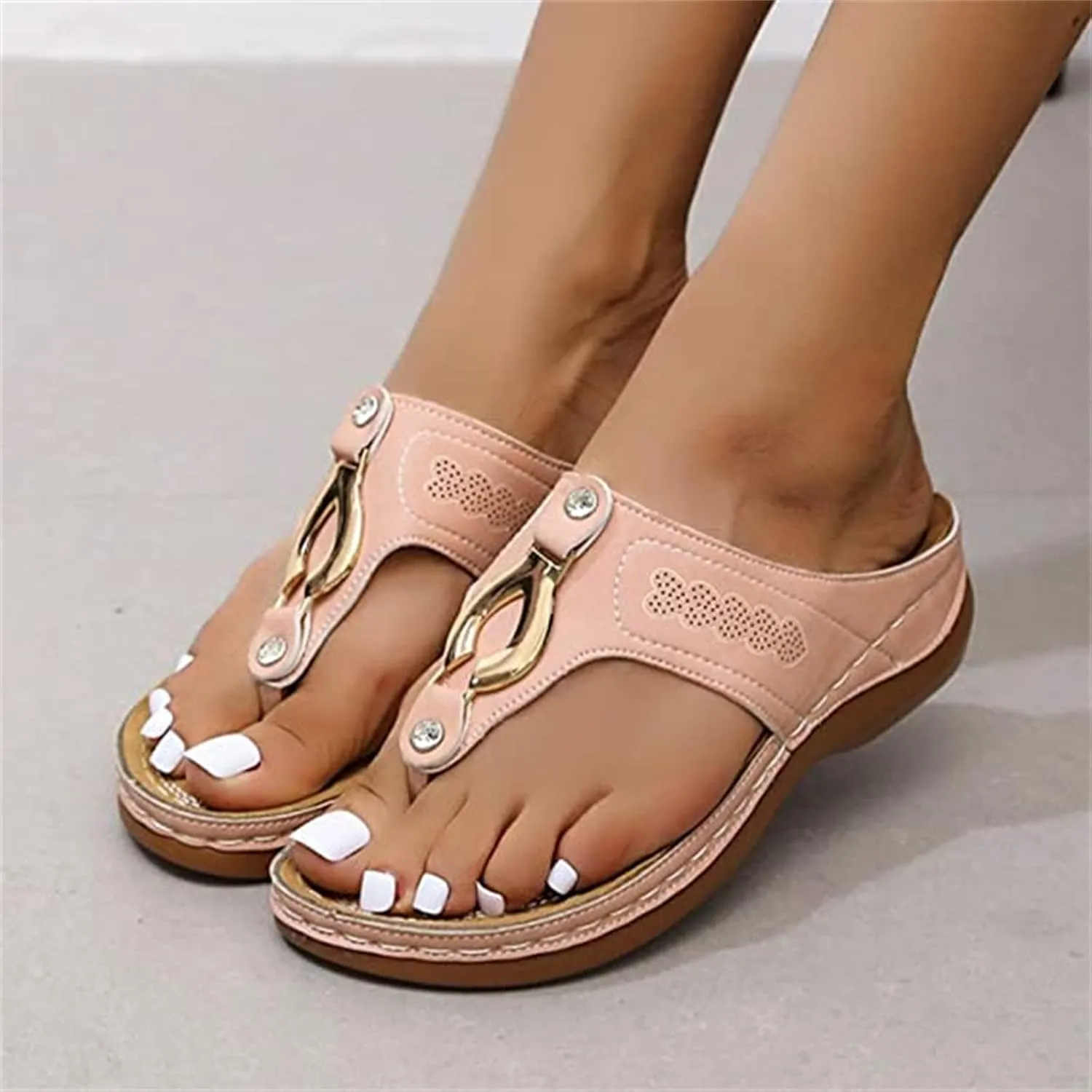 Lausiuoe Orthopedic Dress Sandals For Women Plantar Fasciitis Comfortable Thong Flip Flops For Flat Feet with Arch Support