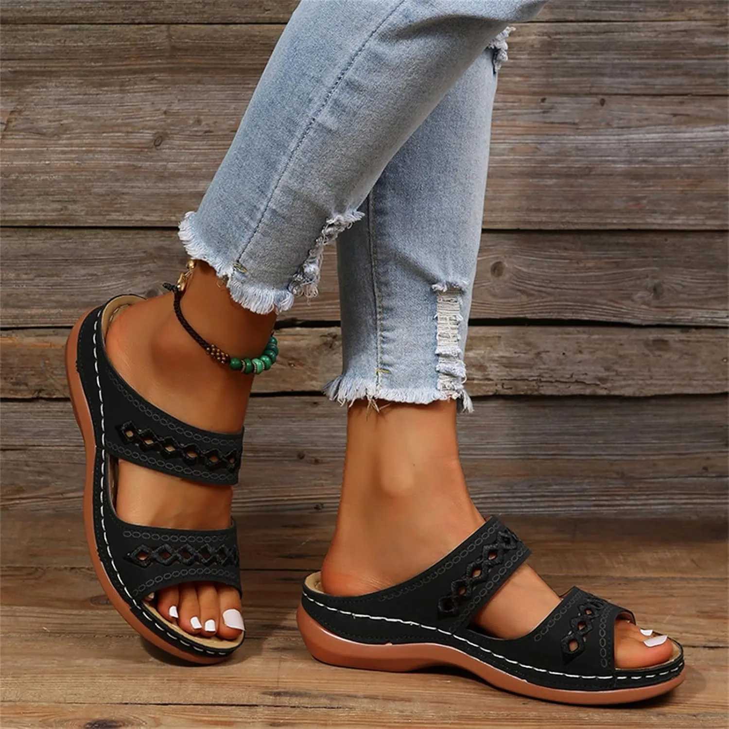 Lausiuoe Orthopedic Sandals For Women Dressy Arch Support Slides Slippers Comfort Orthotic Flip Flops for Plantar Fasciitis