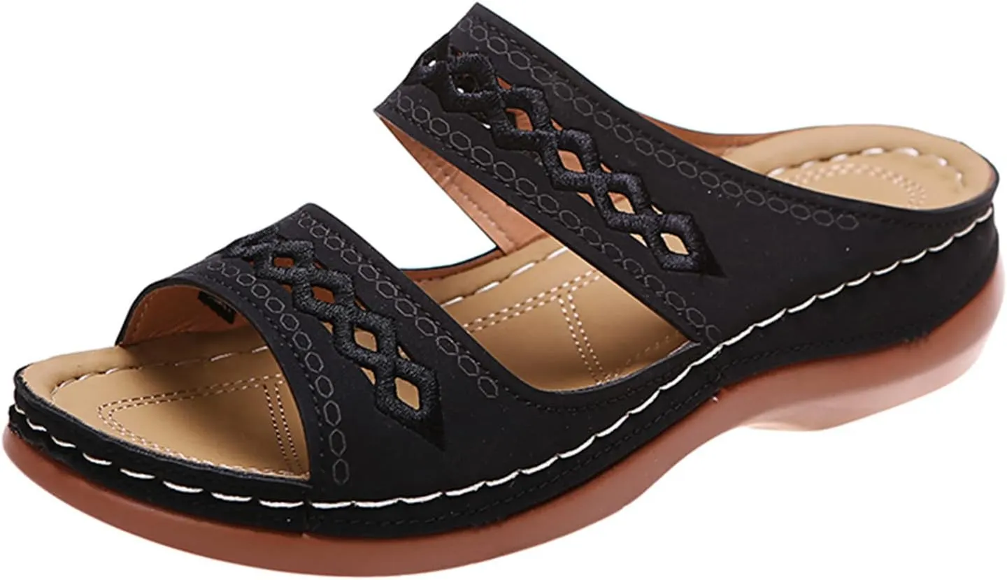 Lausiuoe Orthopedic Sandals For Women Dressy Arch Support Slides Slippers Comfort Orthotic Flip Flops for Plantar Fasciitis