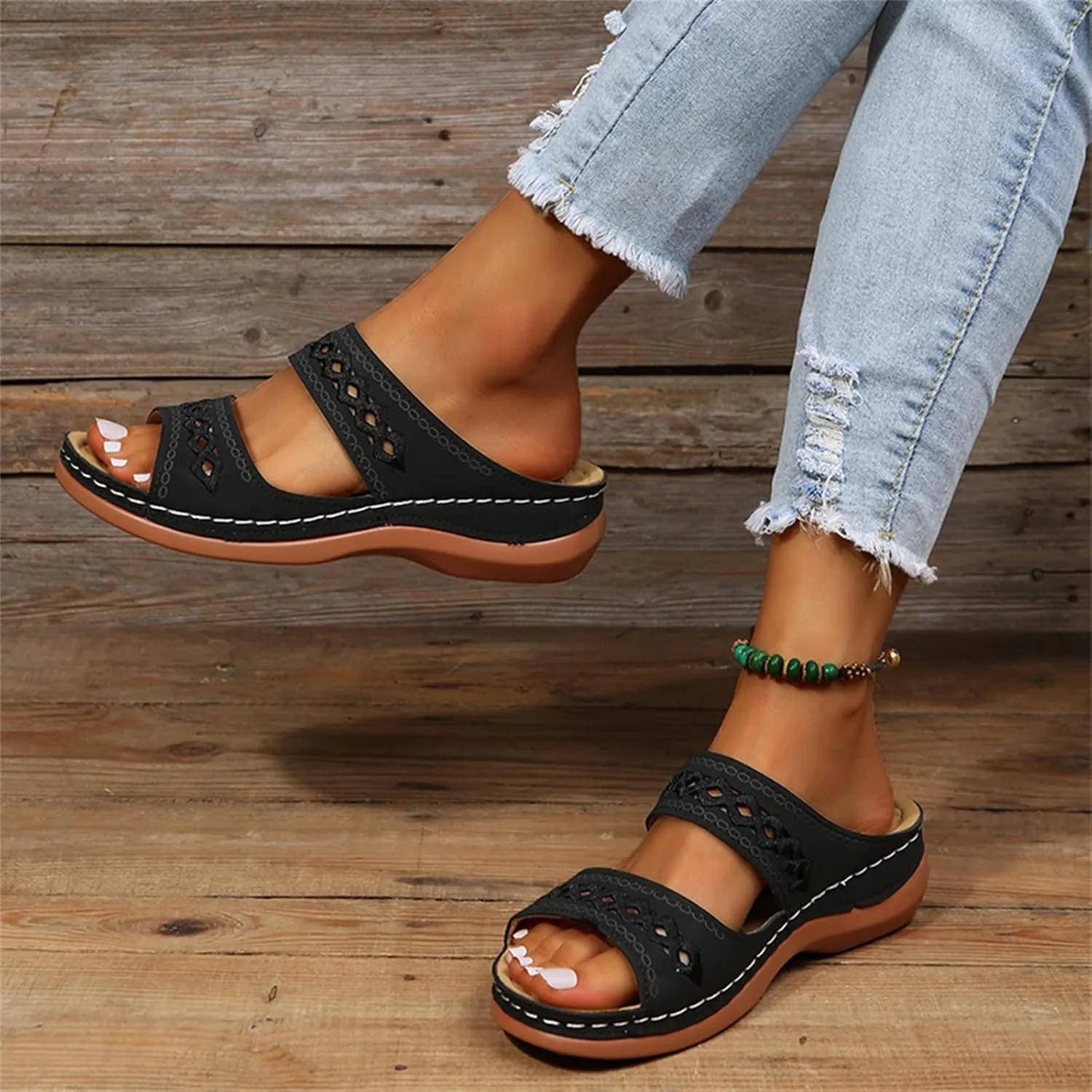 Lausiuoe Orthopedic Sandals For Women Dressy Arch Support Slides Slippers Comfort Orthotic Flip Flops for Plantar Fasciitis