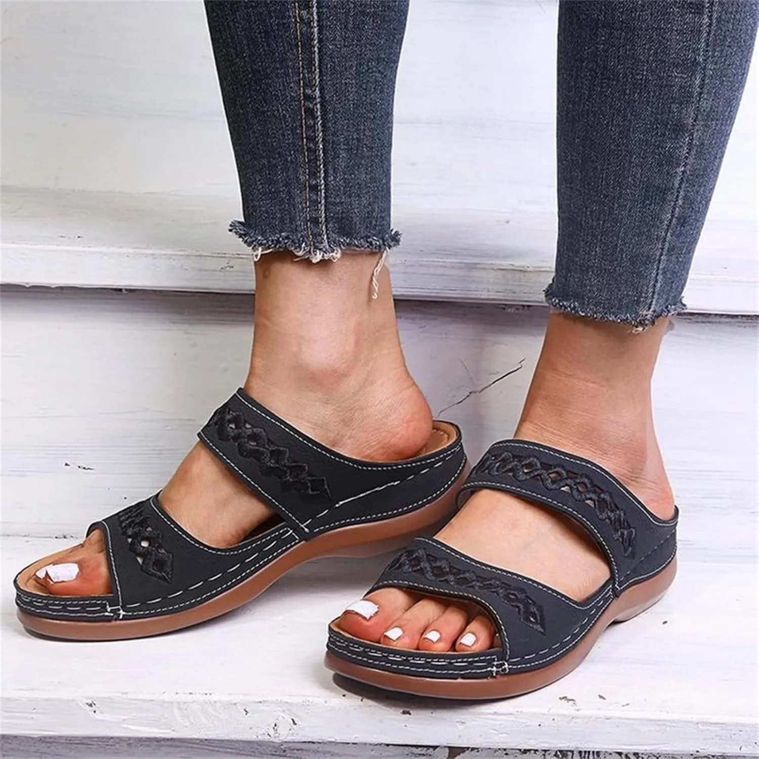 Lausiuoe Orthopedic Sandals For Women Dressy Arch Support Slides Slippers Comfort Orthotic Flip Flops for Plantar Fasciitis