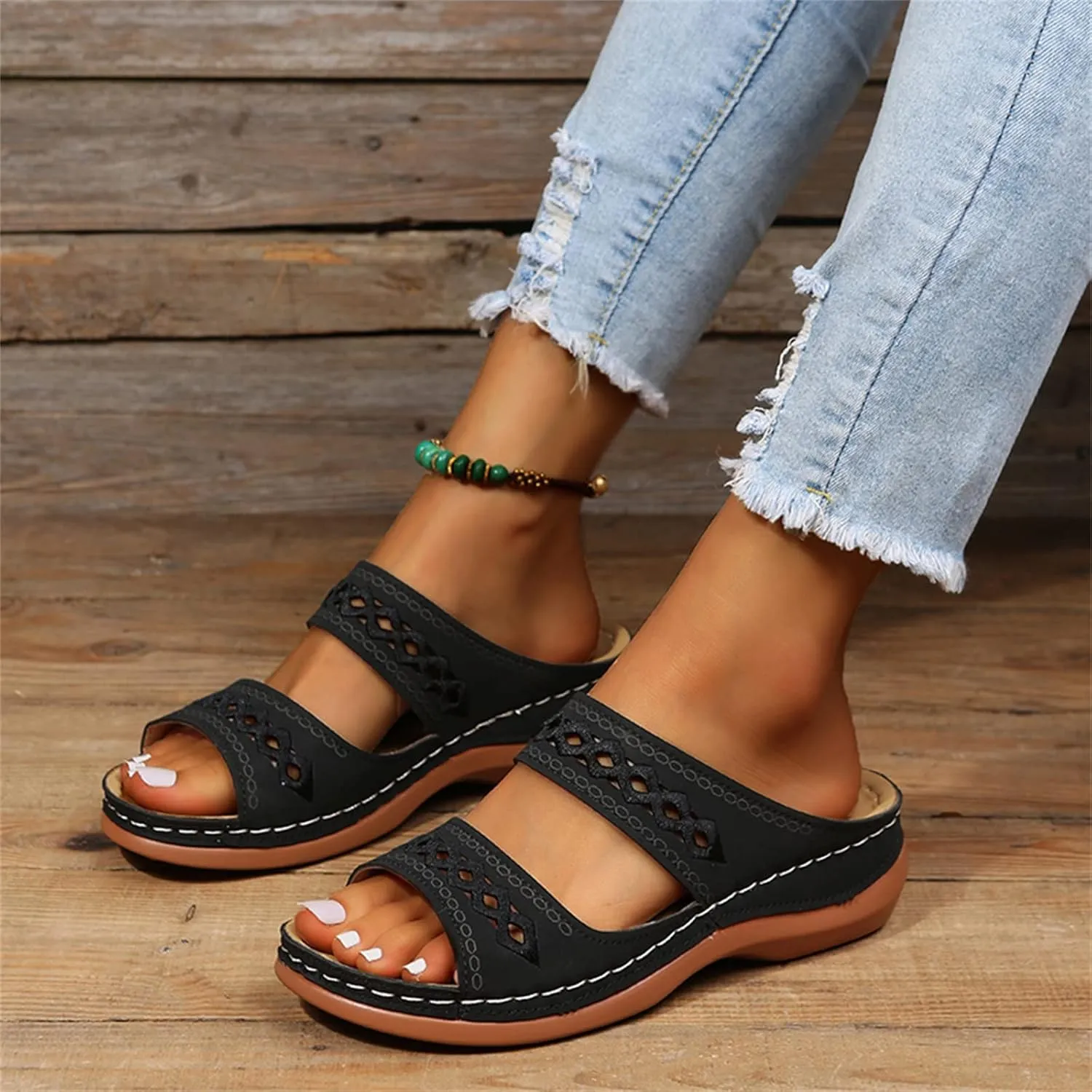Lausiuoe Orthopedic Sandals For Women Dressy Arch Support Slides Slippers Comfort Orthotic Flip Flops for Plantar Fasciitis