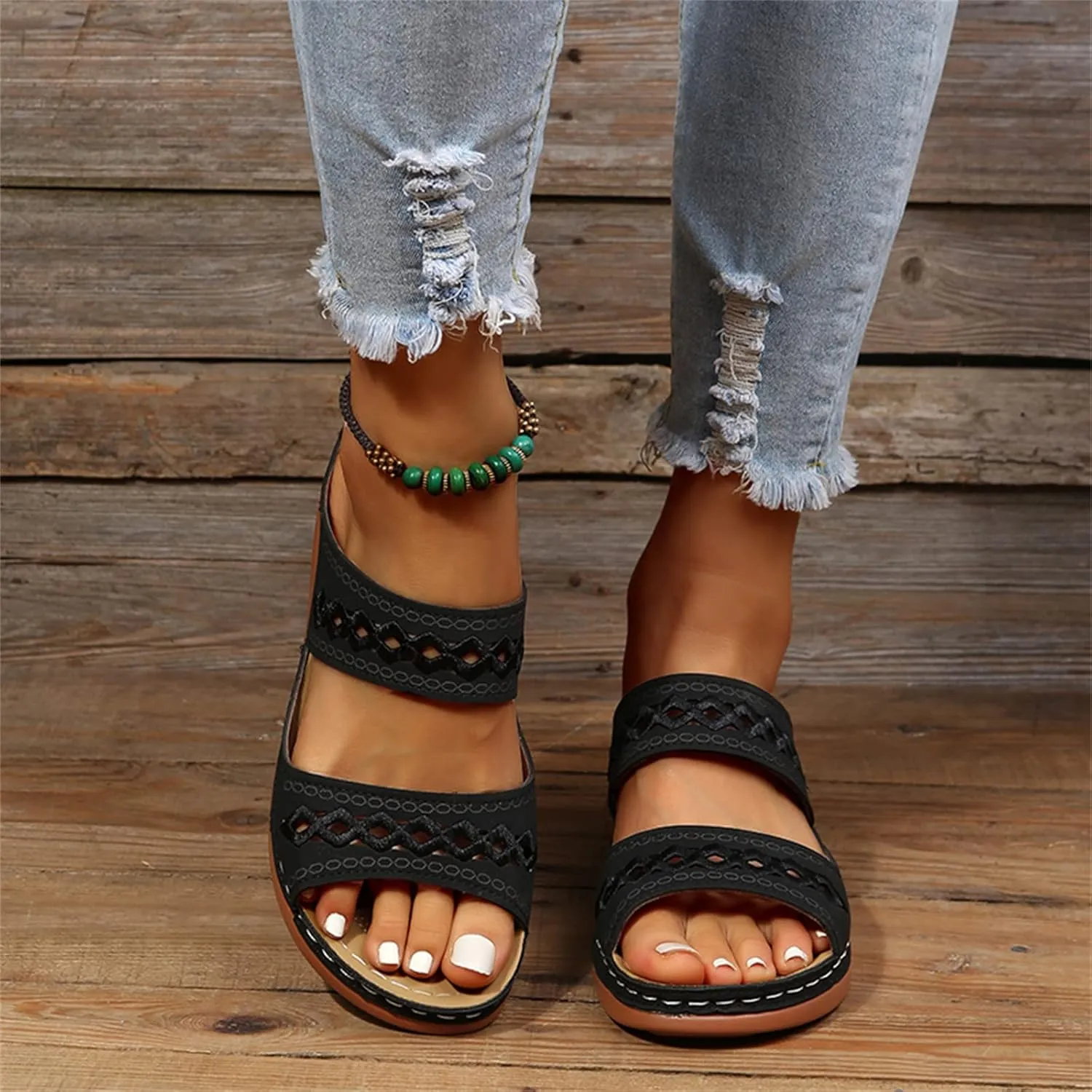 Lausiuoe Orthopedic Sandals For Women Dressy Arch Support Slides Slippers Comfort Orthotic Flip Flops for Plantar Fasciitis