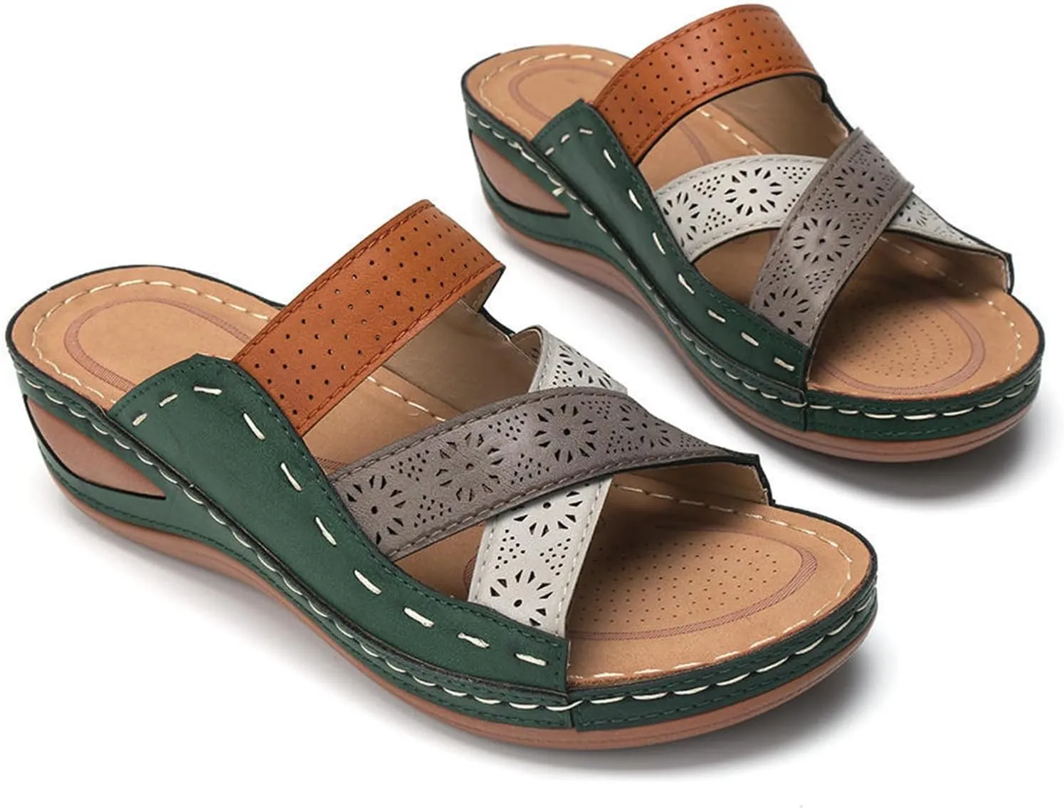 Lausiuoe Sandals Women Dressy Summer Flat Arch Support Fashion Orthotic Slides Athletic Slip On Orthopedic Slippers Flip Flop