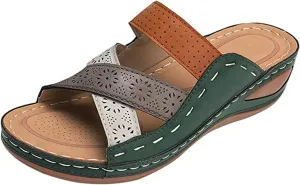 Lausiuoe Sandals Women Dressy Summer Flat Arch Support Fashion Orthotic Slides Athletic Slip On Orthopedic Slippers Flip Flop