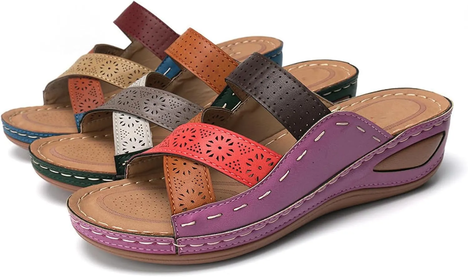 Lausiuoe Sandals Women Dressy Summer Flat Arch Support Fashion Orthotic Slides Athletic Slip On Orthopedic Slippers Flip Flop