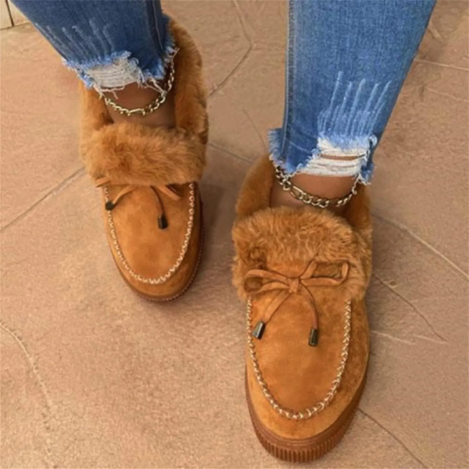 Lausiuoe Winter Fashion Boots For Women 2024 Snow Boots Warm Casual Trendy Comfortable Slip On Outdoor Fur Lined Fuzzy Shoes