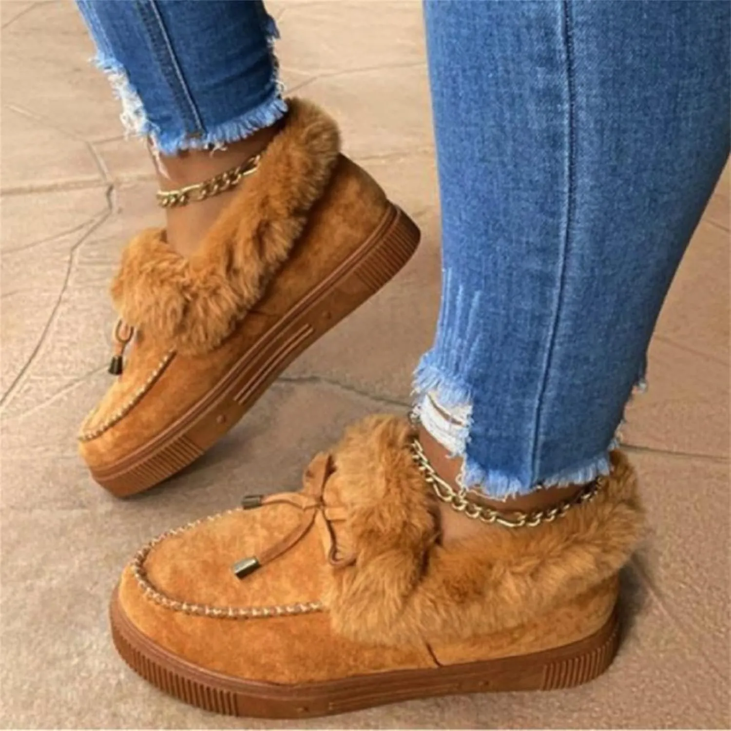 Lausiuoe Winter Fashion Boots For Women 2024 Snow Boots Warm Casual Trendy Comfortable Slip On Outdoor Fur Lined Fuzzy Shoes