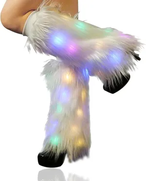 LED Light Up Leg Warmers,Fur Leg Warmers For Women Neon Rave Led Fluffy 80s Sexy Dance Hosiery Fun Furry Light Up Leggings For Girls Boot EDM Christmas Unicorn Costume,Light Up Clothing Accessories