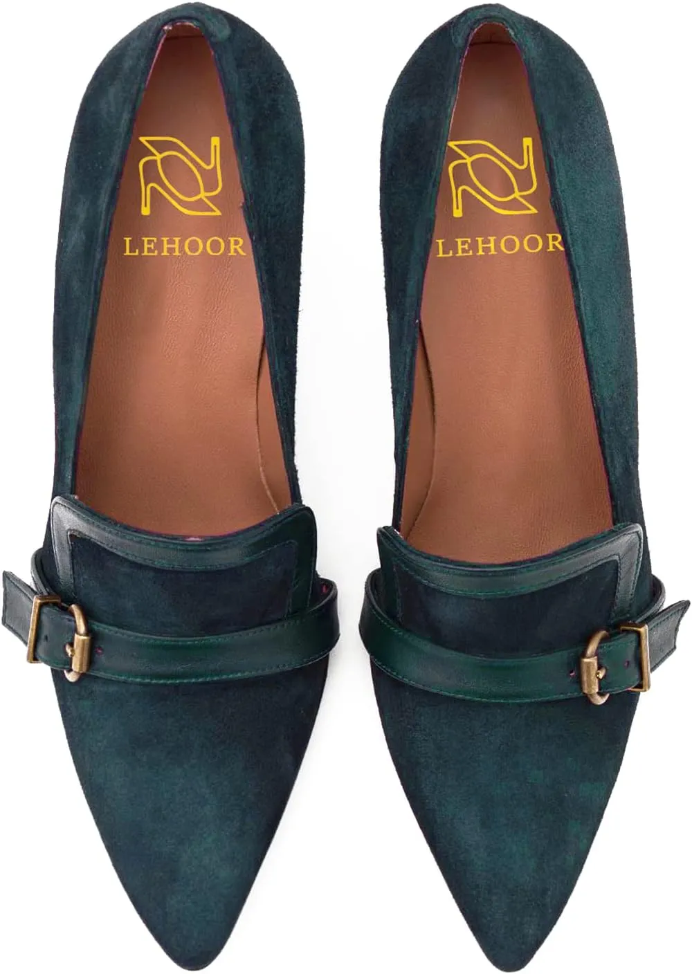 LEHOOR Women Low Kitten Heel Pumps Pointed Toe 3 inch Slip On Loafers Pump Buckle Straps Office Work Business Classic Stiletto Heels Dress Shoes Closed Toe Formal for Ladies Wedding Spring 4-13 M US