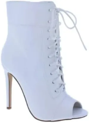 Liliana Peep Toe Stiletto Lace Up Ankle Boots Trollz-1 White Pu 8.5