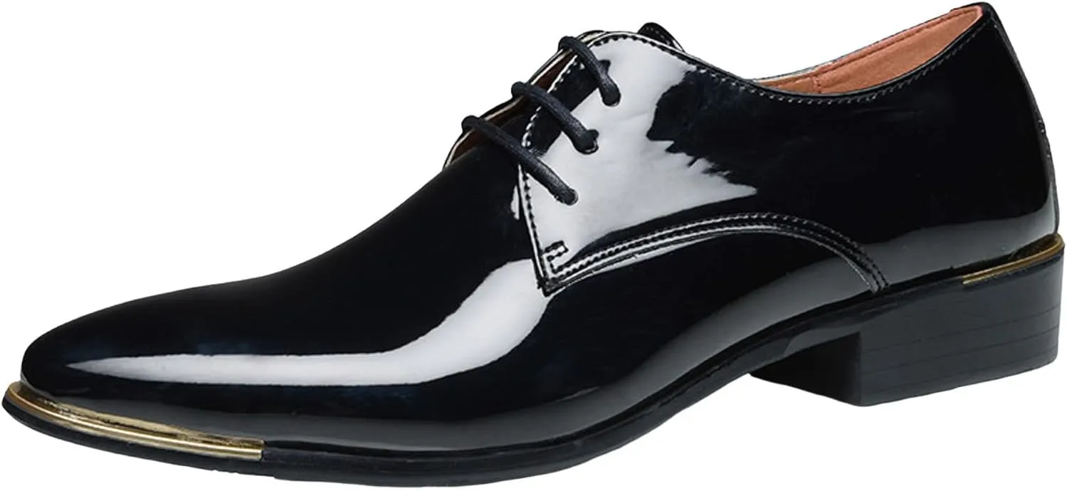 Men Breathable Business Formal Casual Pointed Toe Shiny Lace Up Patchwork Leather Shoes Combers Shoes Men Leather Men's Sanda