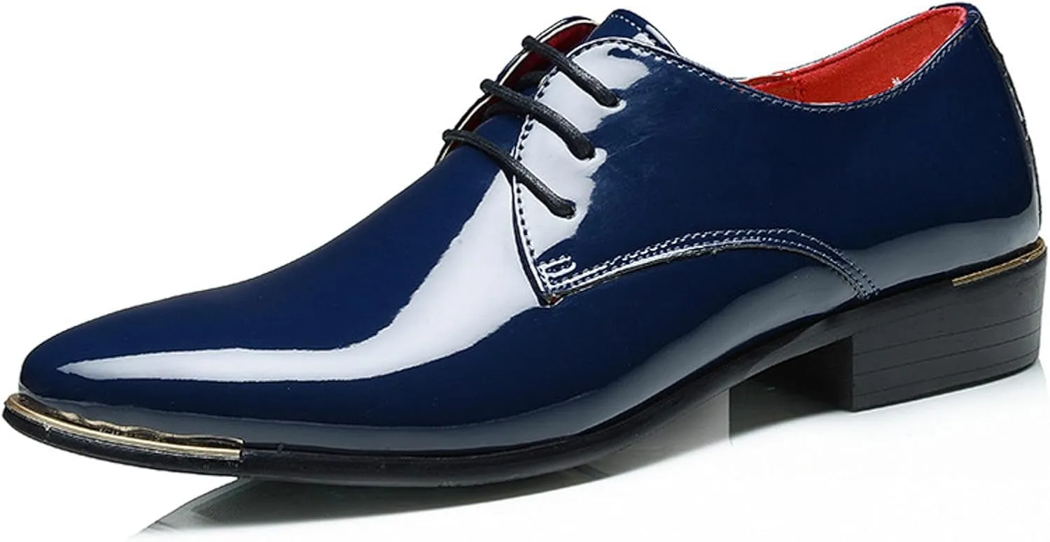 Men Breathable Business Formal Casual Pointed Toe Shiny Lace Up Patchwork Leather Shoes Combers Shoes Men Leather Men's Sanda