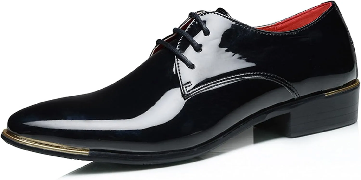 Men Breathable Business Formal Casual Pointed Toe Shiny Lace Up Patchwork Leather Shoes Combers Shoes Men Leather Men's Sanda