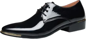 Men Breathable Business Formal Casual Pointed Toe Shiny Lace Up Patchwork Leather Shoes Combers Shoes Men Leather Men's Sanda