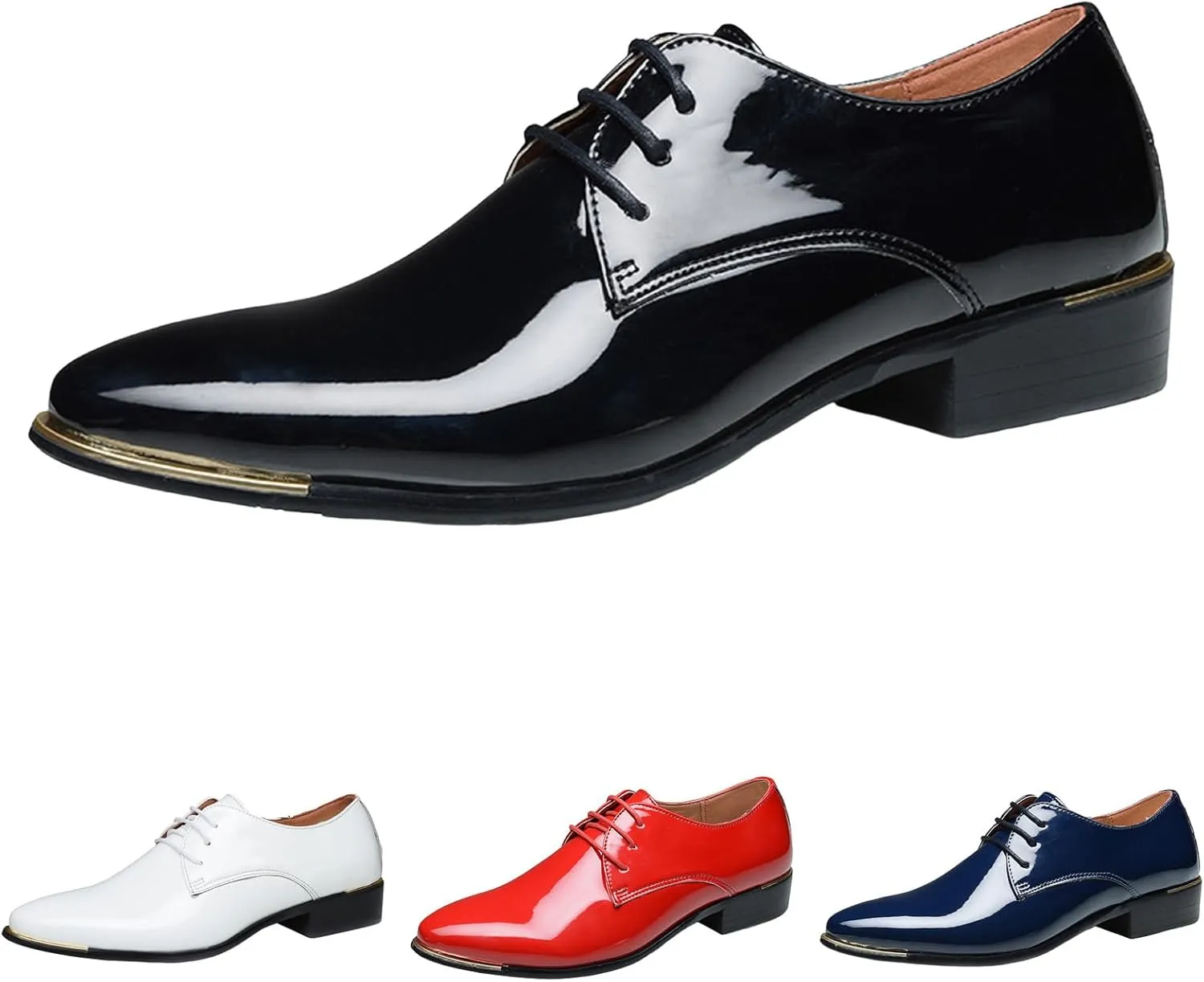 Men Breathable Business Formal Casual Pointed Toe Shiny Lace Up Patchwork Leather Shoes Combers Shoes Men Leather Men's Sanda