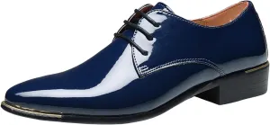 Men Breathable Business Formal Casual Pointed Toe Shiny Lace Up Patchwork Leather Shoes Combers Shoes Men Leather Men's Sanda