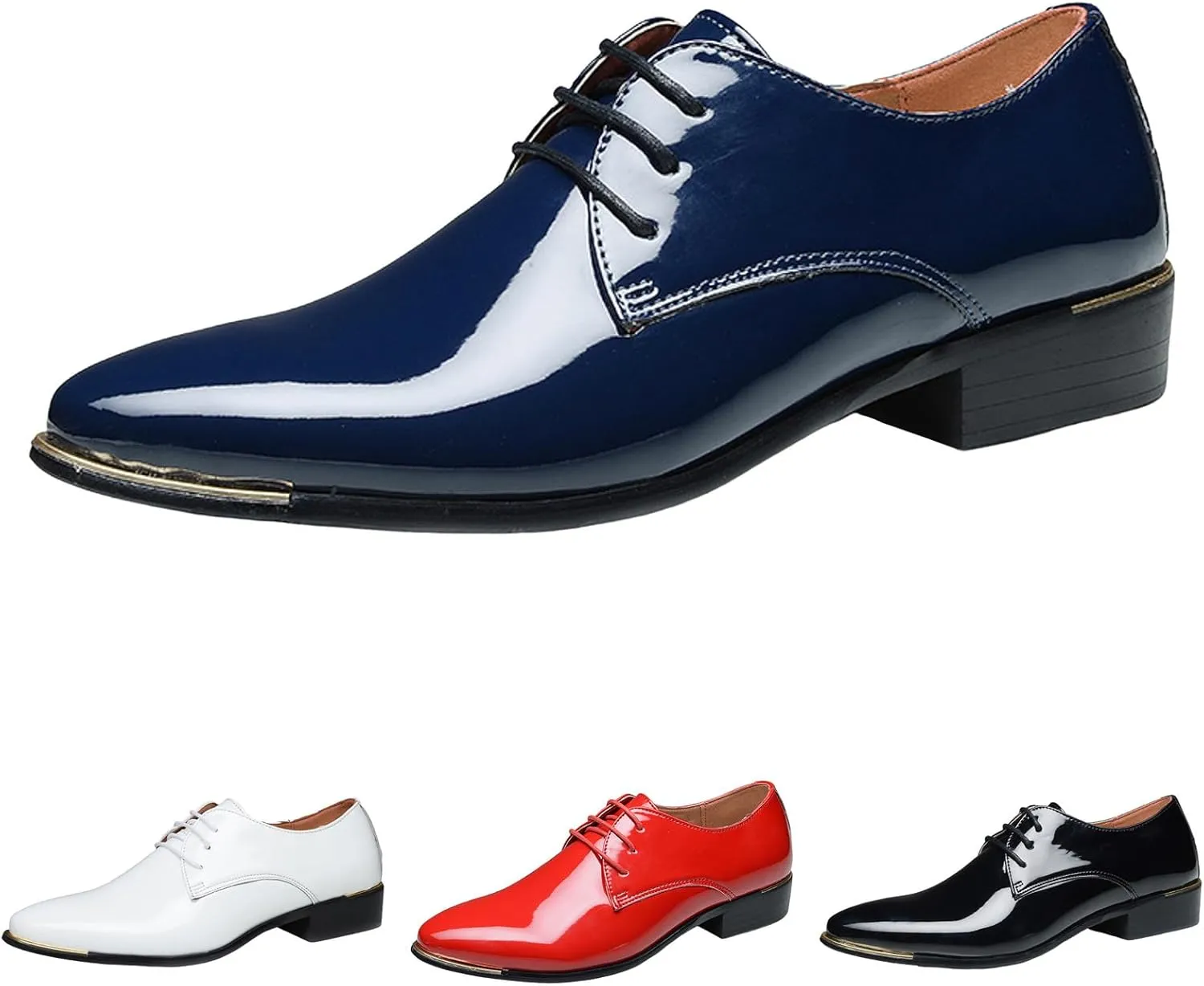 Men Breathable Business Formal Casual Pointed Toe Shiny Lace Up Patchwork Leather Shoes Combers Shoes Men Leather Men's Sanda