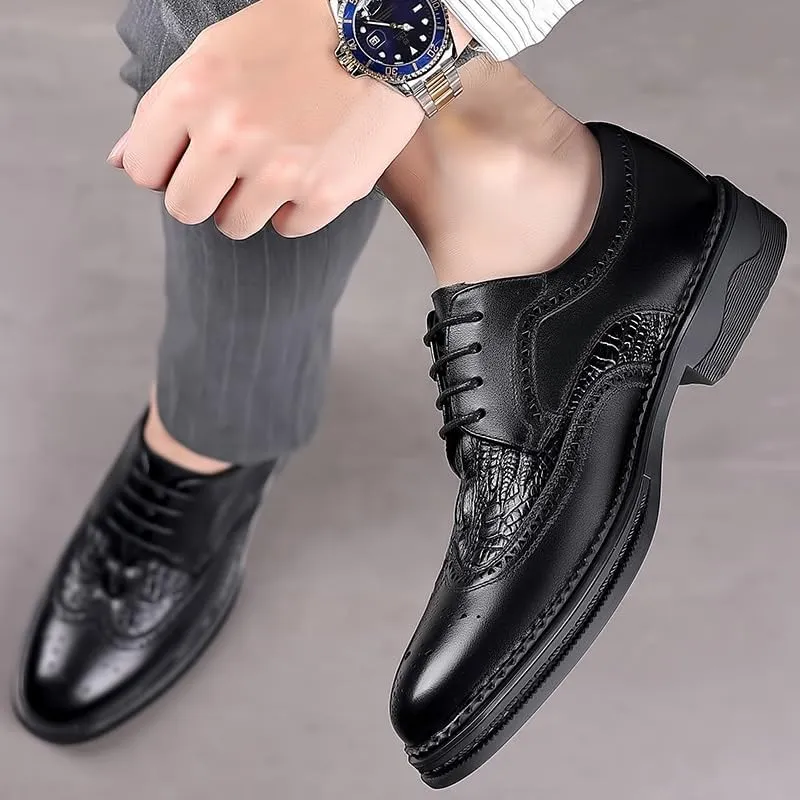 Men's Breathable Leather Brogue Oxfords Business Derby Shoes