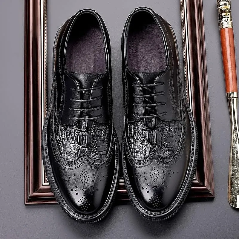 Men's Breathable Leather Brogue Oxfords Business Derby Shoes