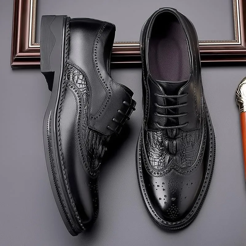 Men's Breathable Leather Brogue Oxfords Business Derby Shoes
