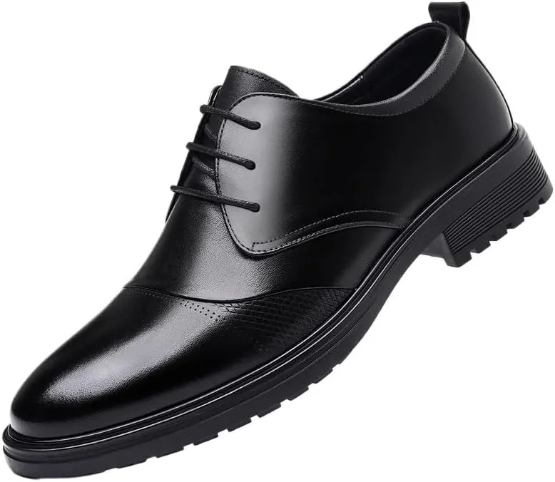 Men's Breathable Leather Wingtip Brogue Oxfords Shoes Mens Fashion Classic Pointed Toe Lace Up Low Top Leather Dress Shoes