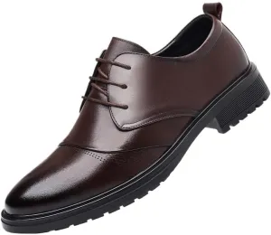 Men's Breathable Leather Wingtip Brogue Oxfords Shoes Mens Fashion Classic Pointed Toe Lace Up Low Top Leather Dress Shoes