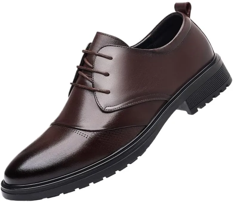 Men's Breathable Leather Wingtip Brogue Oxfords Shoes Mens Fashion Classic Pointed Toe Lace Up Low Top Leather Dress Shoes