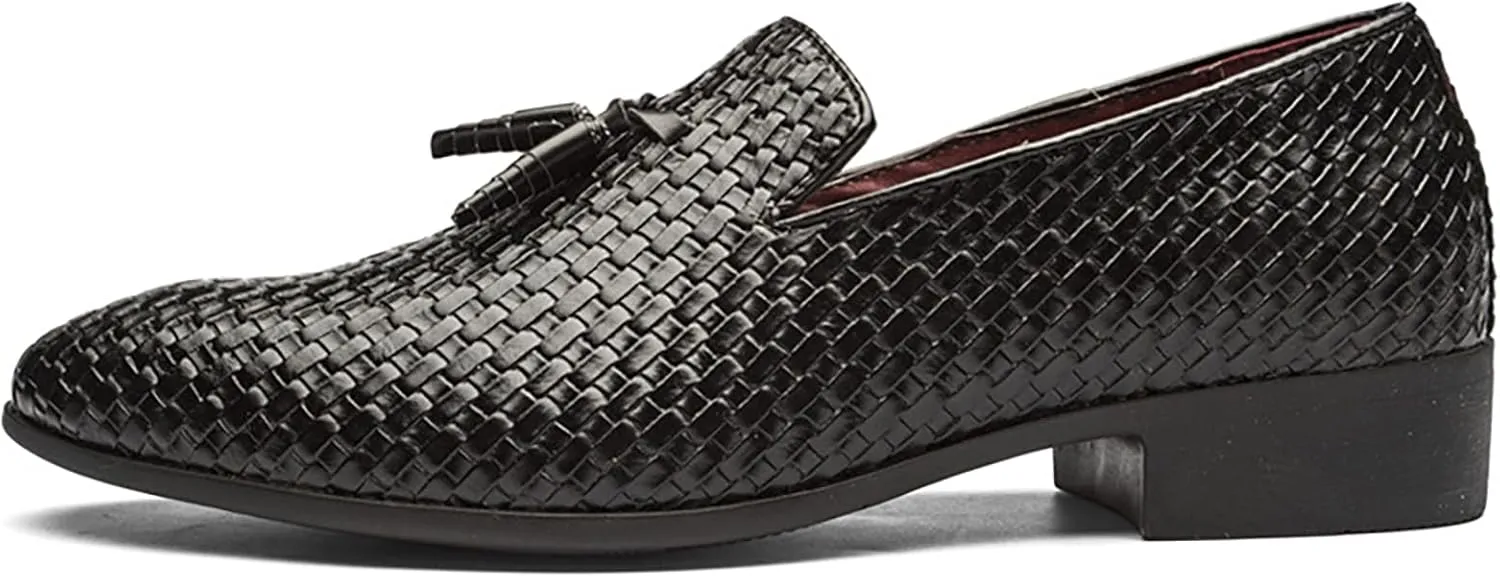 Men's Business Casual Dress Shoes Classic Loafers Modern Formal Woven PU Leather Oxfords