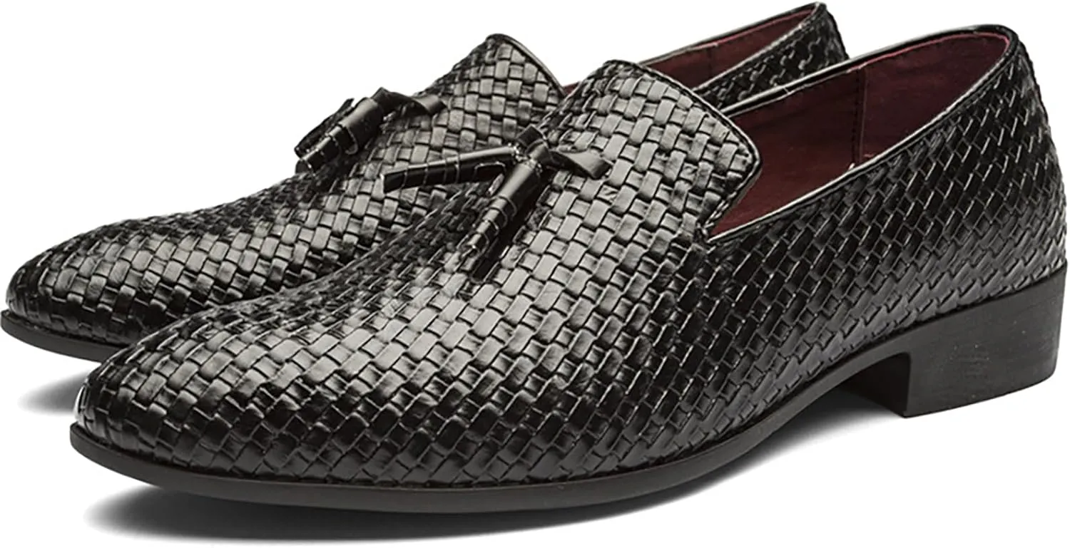 Men's Business Casual Dress Shoes Classic Loafers Modern Formal Woven PU Leather Oxfords