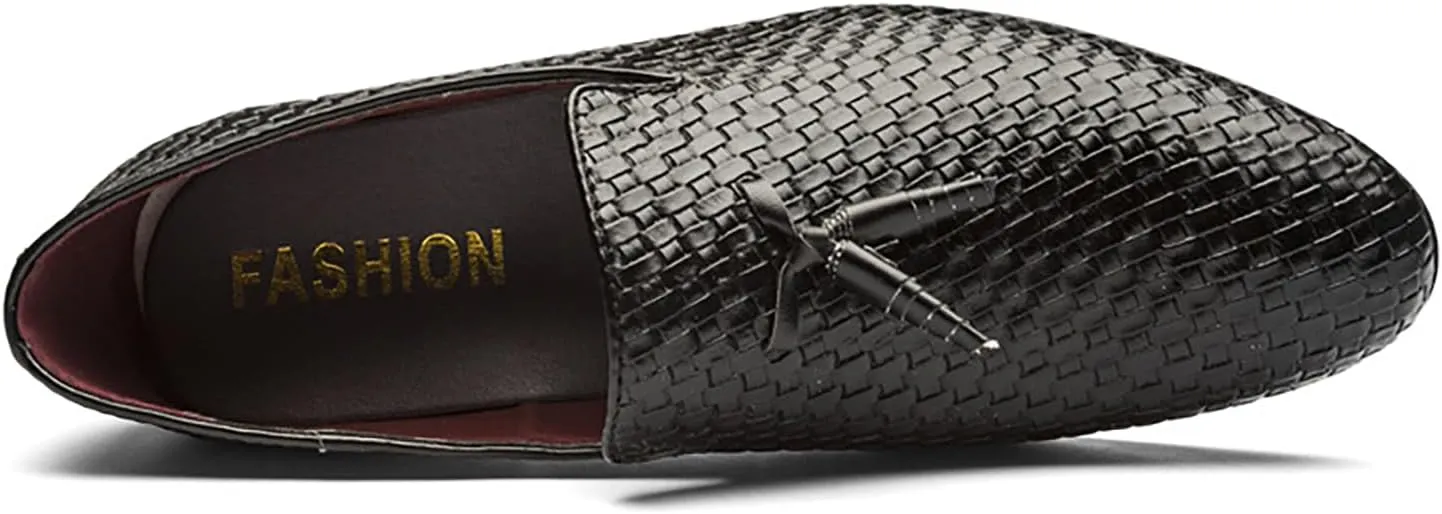 Men's Business Casual Dress Shoes Classic Loafers Modern Formal Woven PU Leather Oxfords