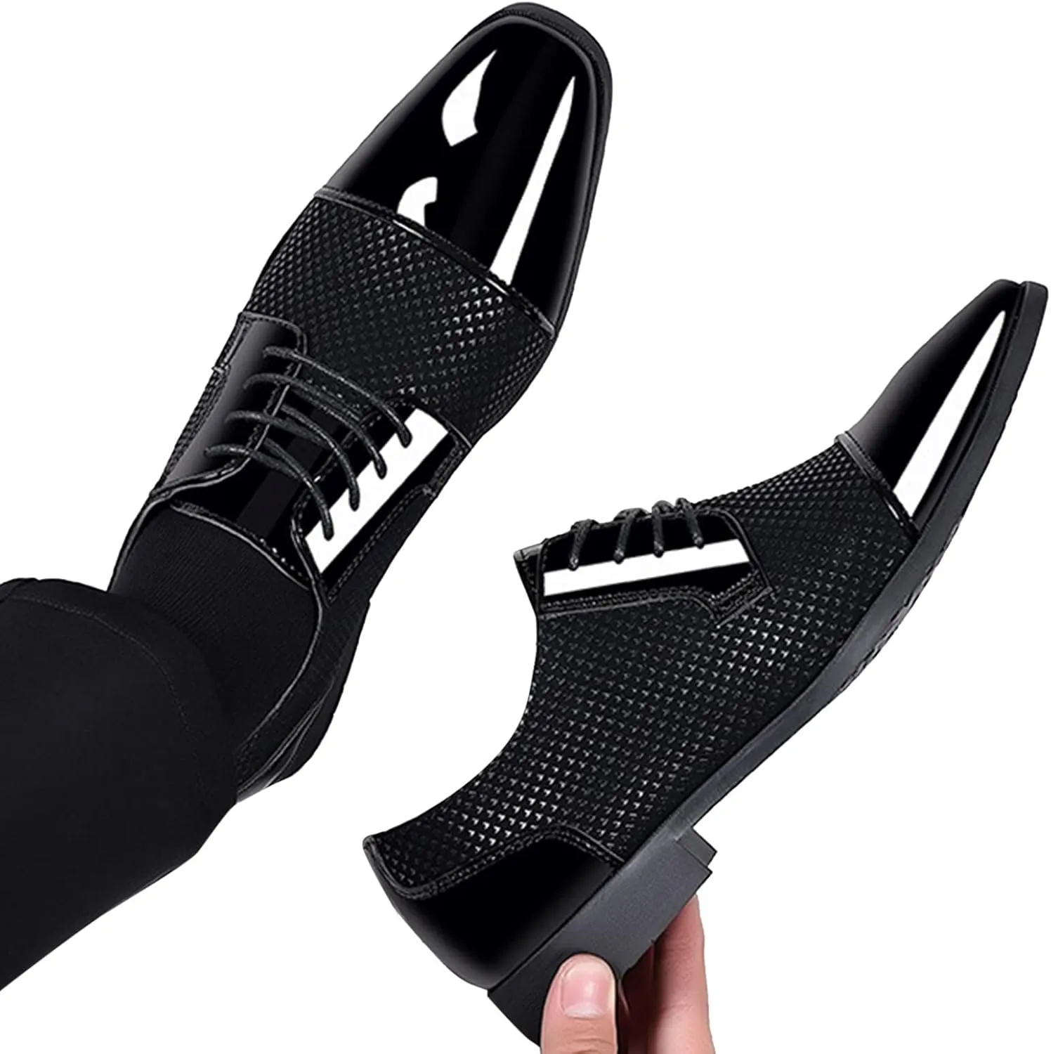 Mens Business Casual Slip On Shoes Classical Style Leather Shoes for Men Slip On PU Leather Low Rubber Sole Block Heel Work Men's Dress Shoes Loafers Leather