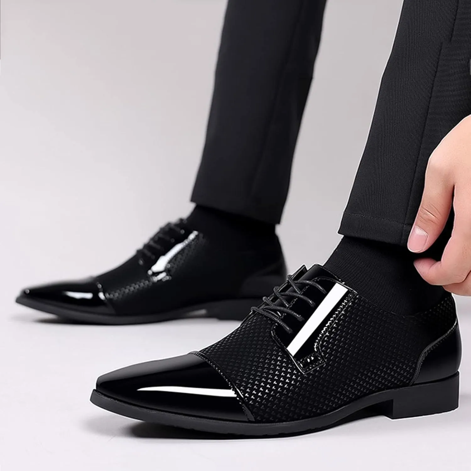 Mens Business Casual Slip On Shoes Classical Style Leather Shoes for Men Slip On PU Leather Low Rubber Sole Block Heel Work Men's Dress Shoes Loafers Leather