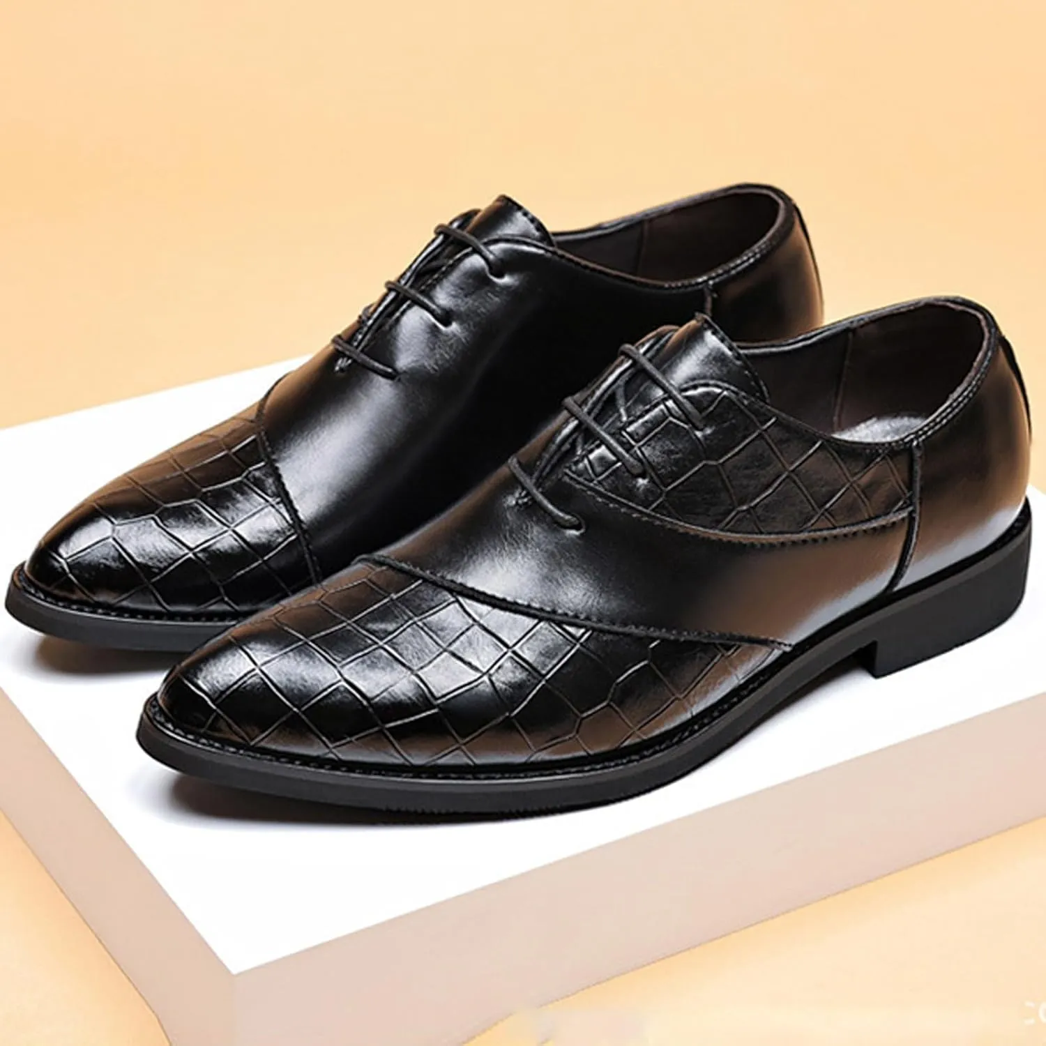 Men's Business Lace Up Shoes Casual Solid Leather Fashion Tan Leather Breathable Comfortable Dress Shoes