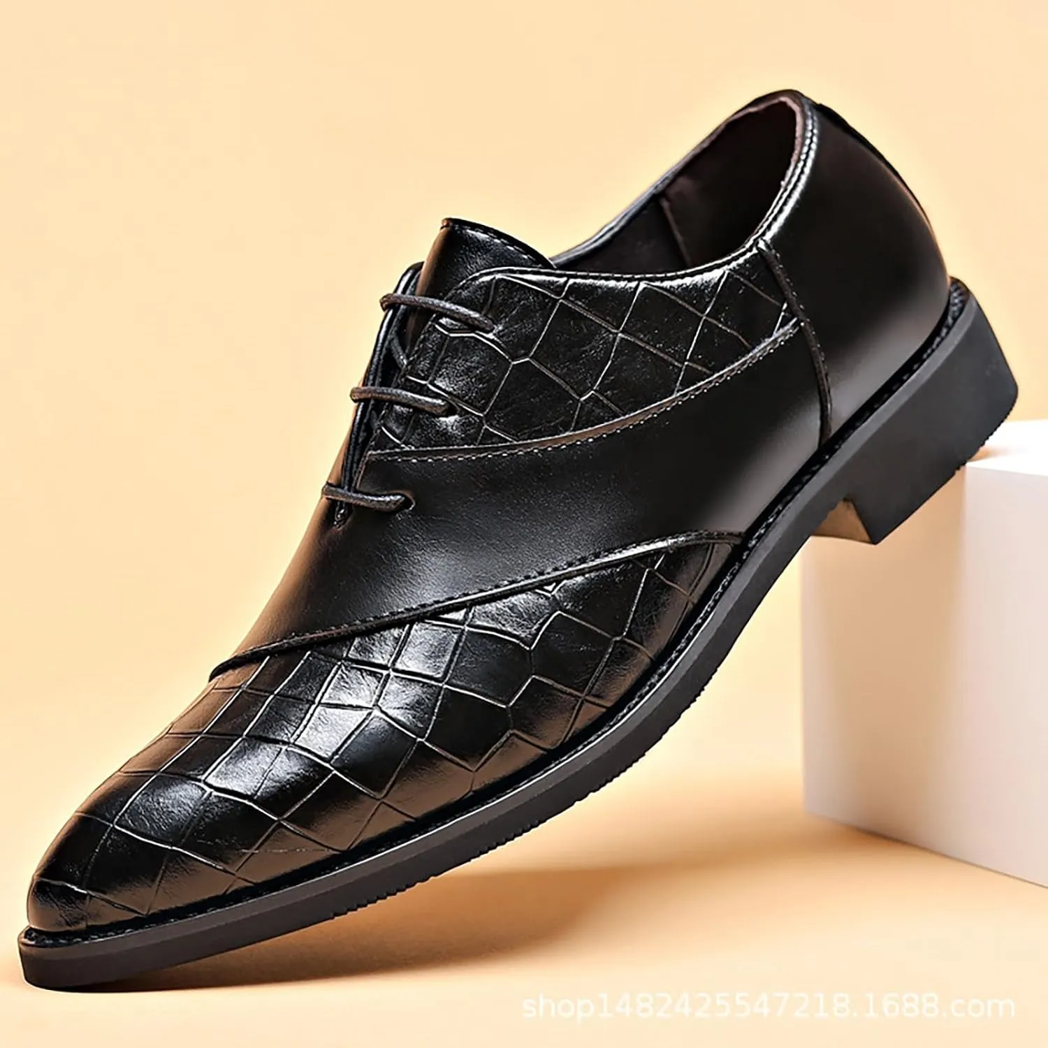 Men's Business Lace Up Shoes Casual Solid Leather Fashion Tan Leather Breathable Comfortable Dress Shoes