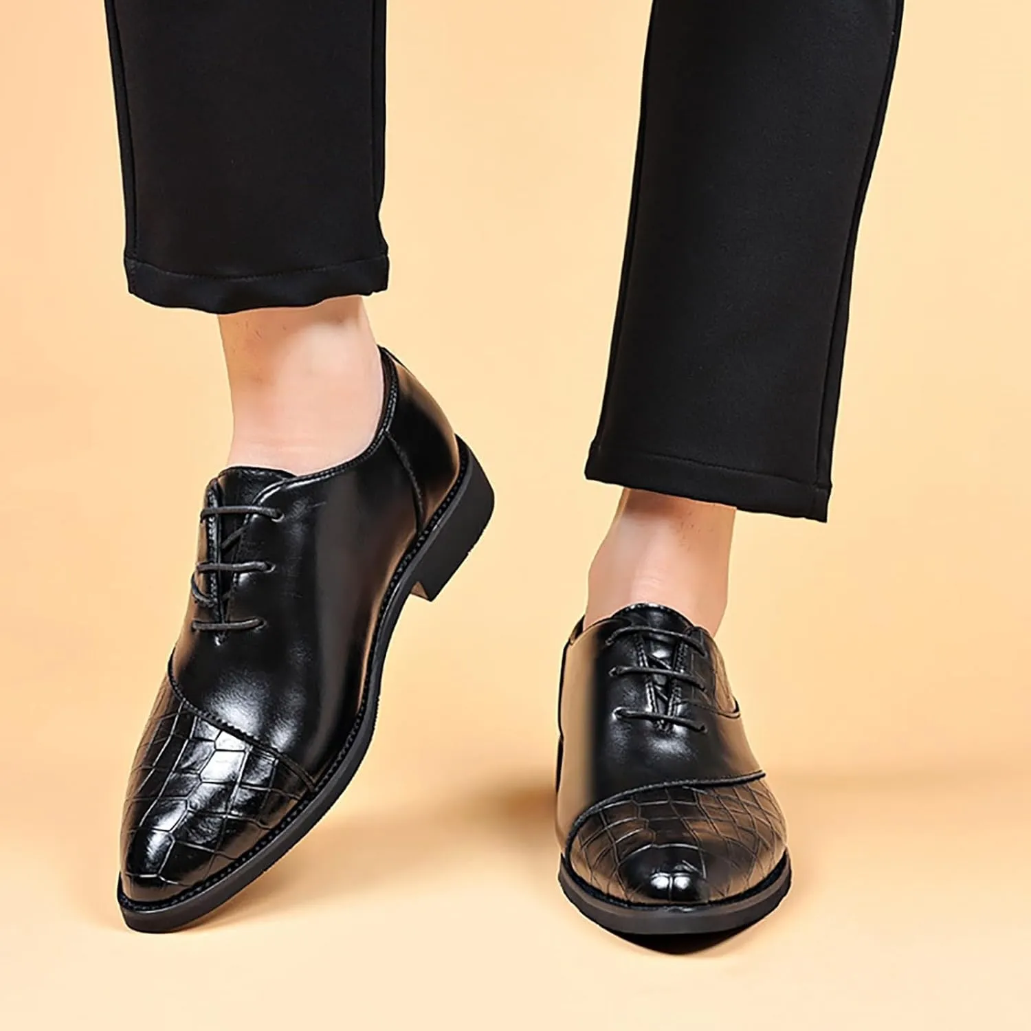 Men's Business Lace Up Shoes Casual Solid Leather Fashion Tan Leather Breathable Comfortable Dress Shoes