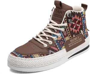 Mens Canvas Shoes High Top Casual Shoes Western Walking Sneakers Lace up Walking Shoes for Men