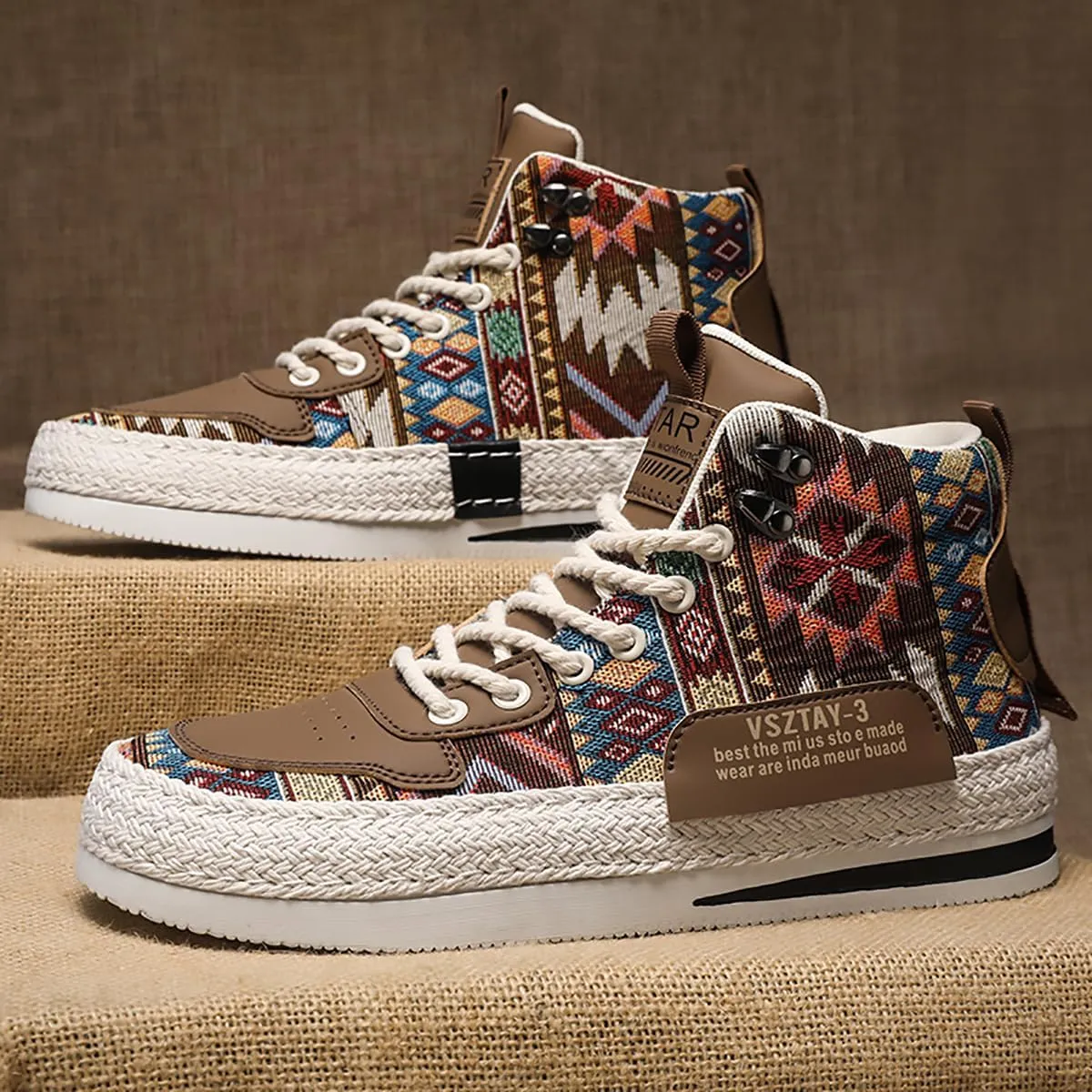Mens Canvas Shoes High Top Casual Shoes Western Walking Sneakers Lace up Walking Shoes for Men