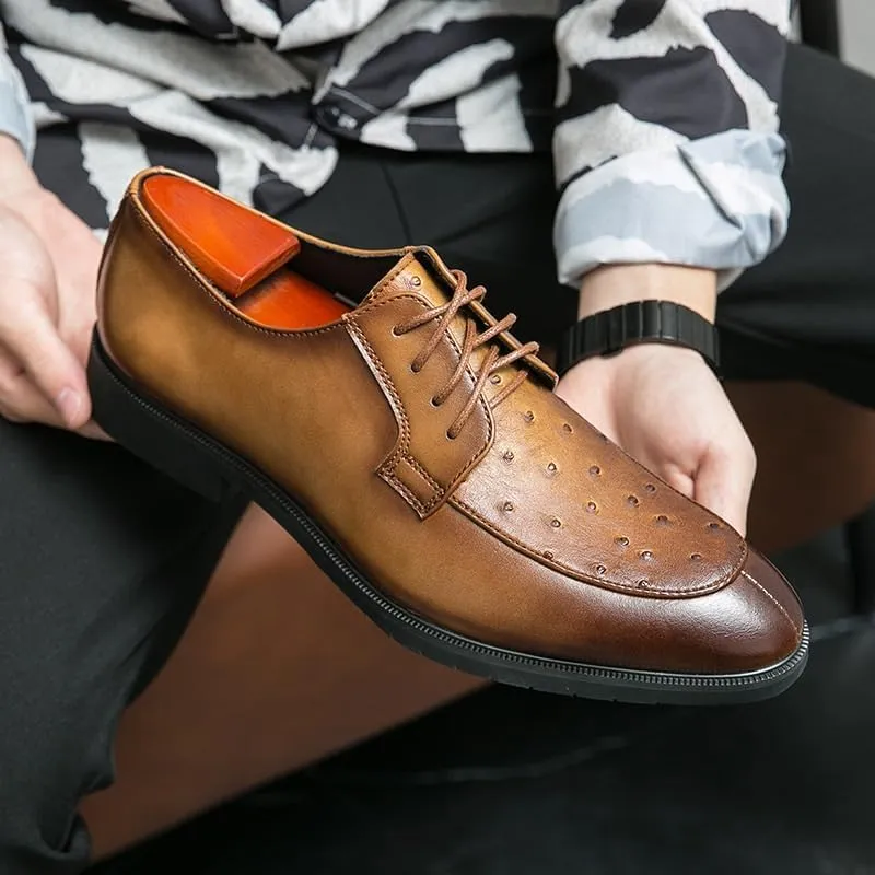 Men's Classic Lace-up Formal Oxfords Casual Business Oxford Derby Leather Shoes for Weddings Business Office Prom