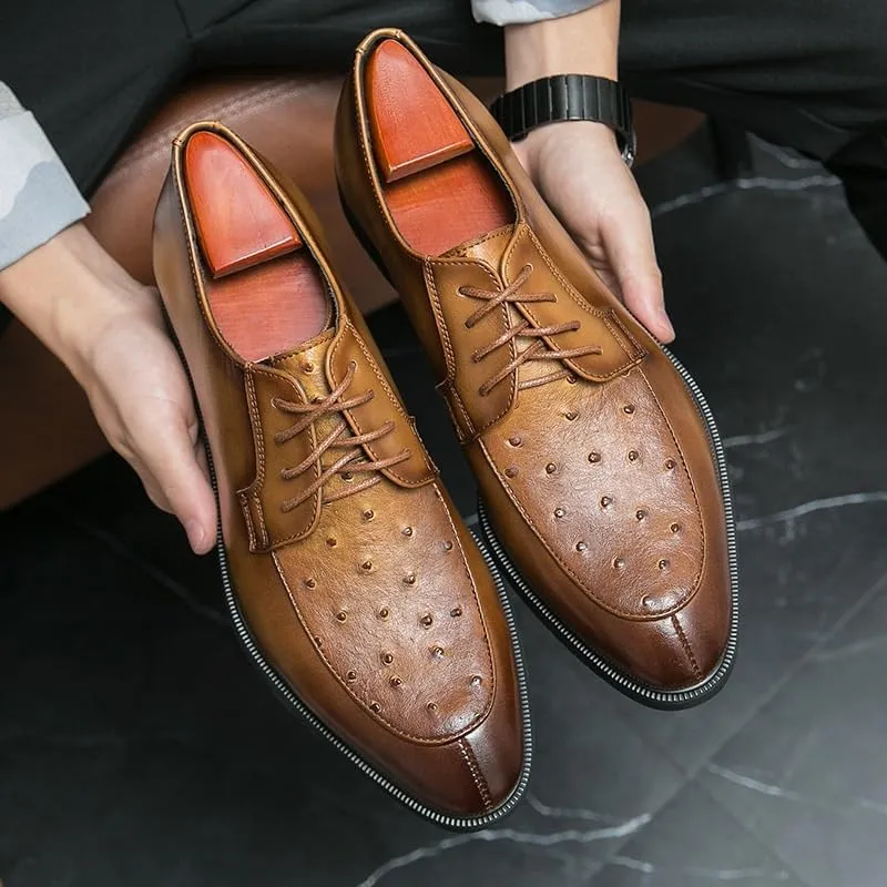 Men's Classic Lace-up Formal Oxfords Casual Business Oxford Derby Leather Shoes for Weddings Business Office Prom