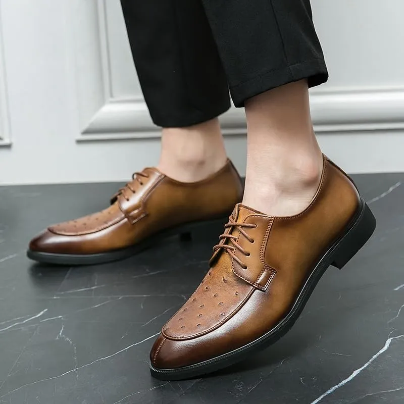 Men's Classic Lace-up Formal Oxfords Casual Business Oxford Derby Leather Shoes for Weddings Business Office Prom