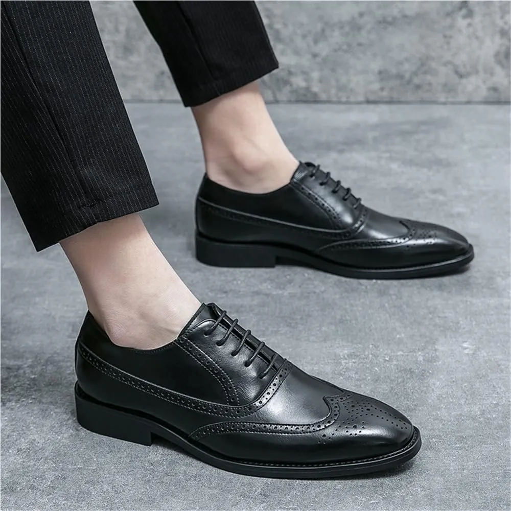 Mens Dress Shoes Classic Lace Up Brogue Formal Tuxedo Wedding Evening Party Office Uniform Wide Comfortable Oxford