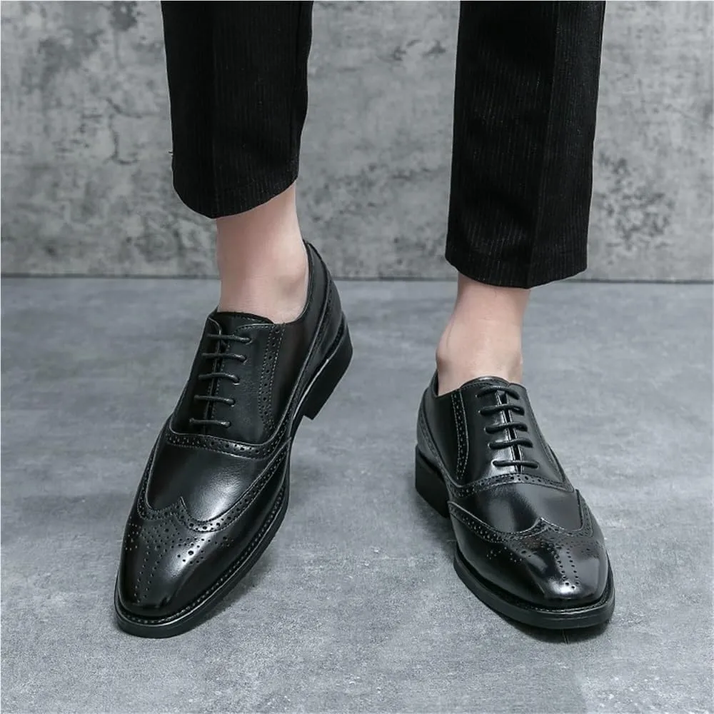 Mens Dress Shoes Classic Lace Up Brogue Formal Tuxedo Wedding Evening Party Office Uniform Wide Comfortable Oxford