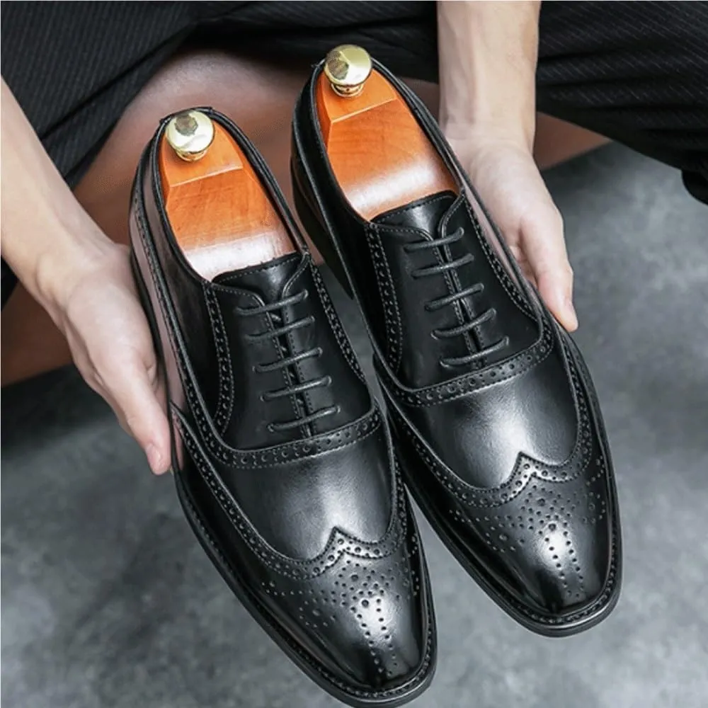 Mens Dress Shoes Classic Lace Up Brogue Formal Tuxedo Wedding Evening Party Office Uniform Wide Comfortable Oxford