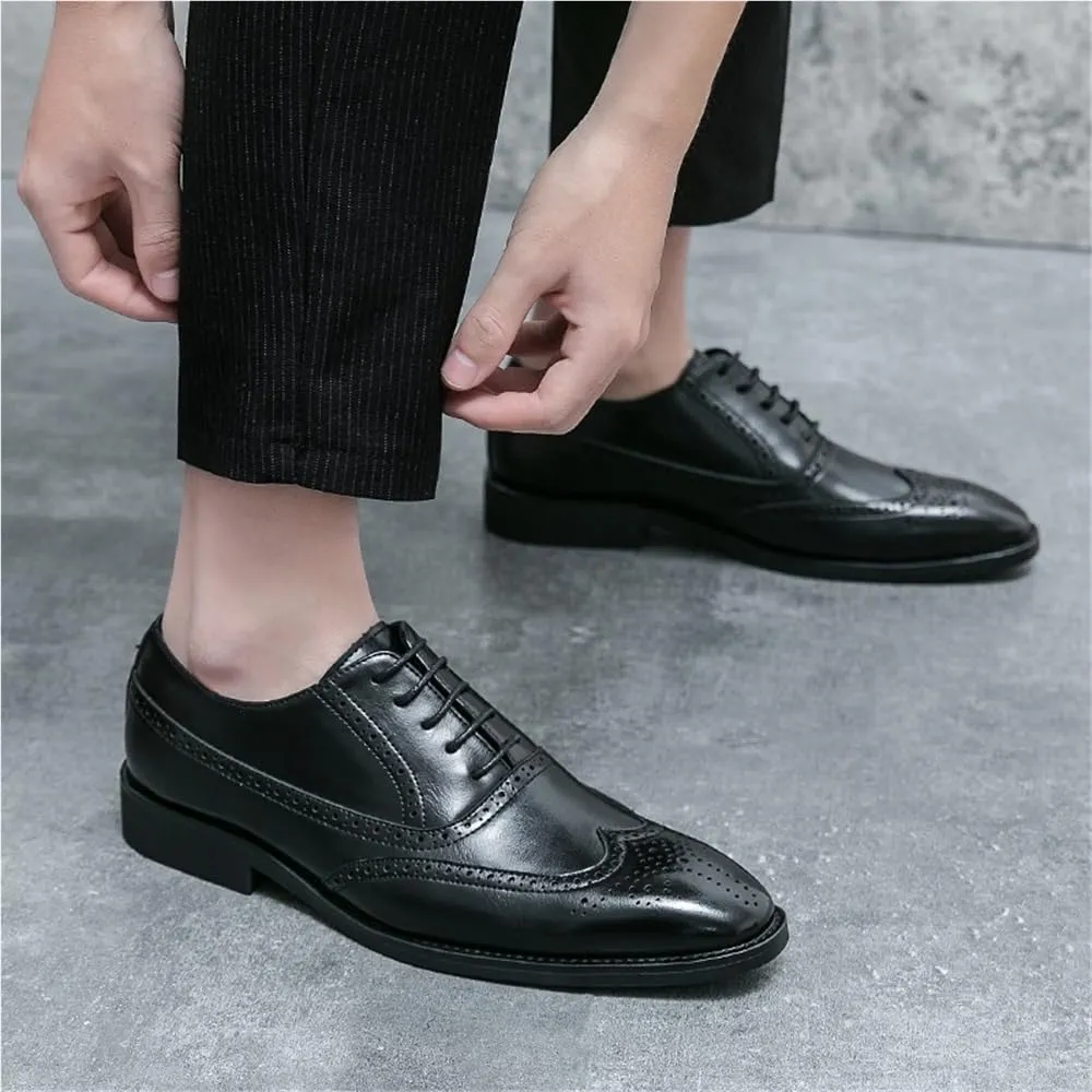 Mens Dress Shoes Classic Lace Up Brogue Formal Tuxedo Wedding Evening Party Office Uniform Wide Comfortable Oxford