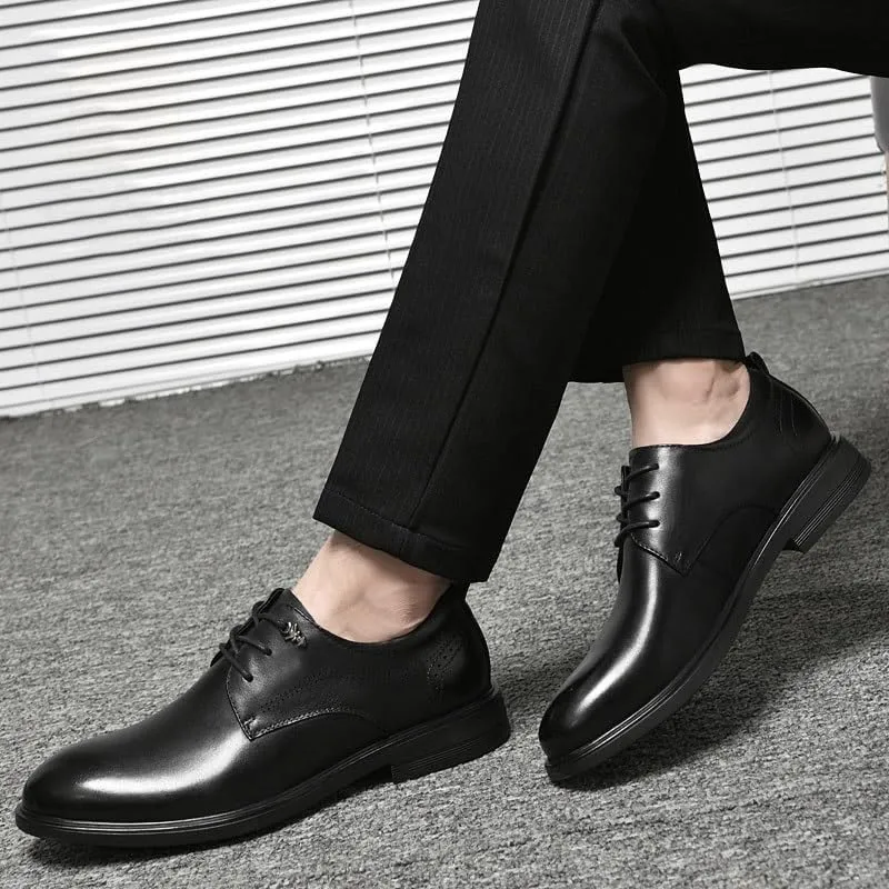 Men's Dress Shoes Classic Lace Up Formal Tuxedo Derby Shoes Genuine Leather Platform Oxfords for Men