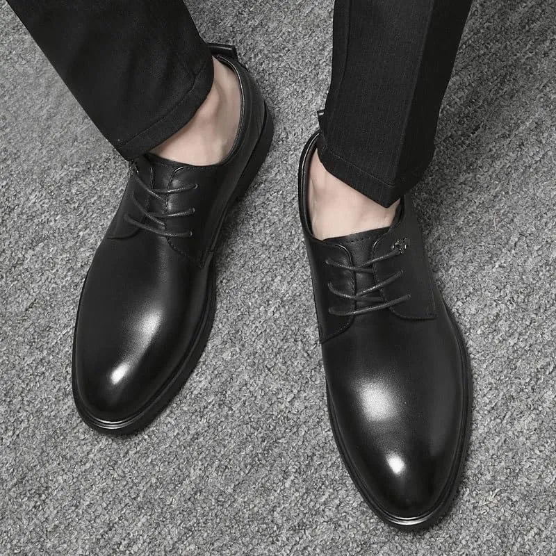Men's Dress Shoes Classic Lace Up Formal Tuxedo Derby Shoes Genuine Leather Platform Oxfords for Men