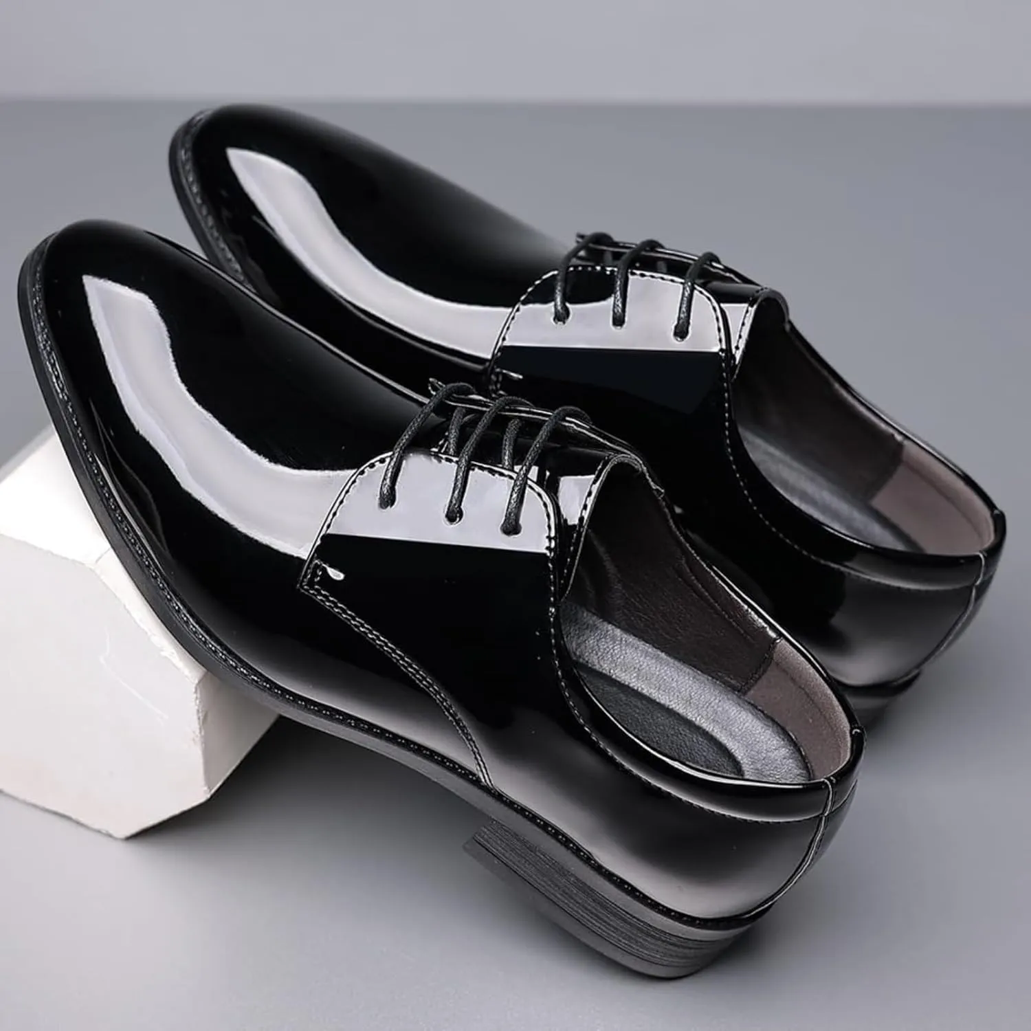 Men's Dress Shoes Faux Patent Leather Oxford Dress Shoes, Leather Formal Business Oxford Shoes Fashion Breathable Prom Business Wedding Dress Shoes