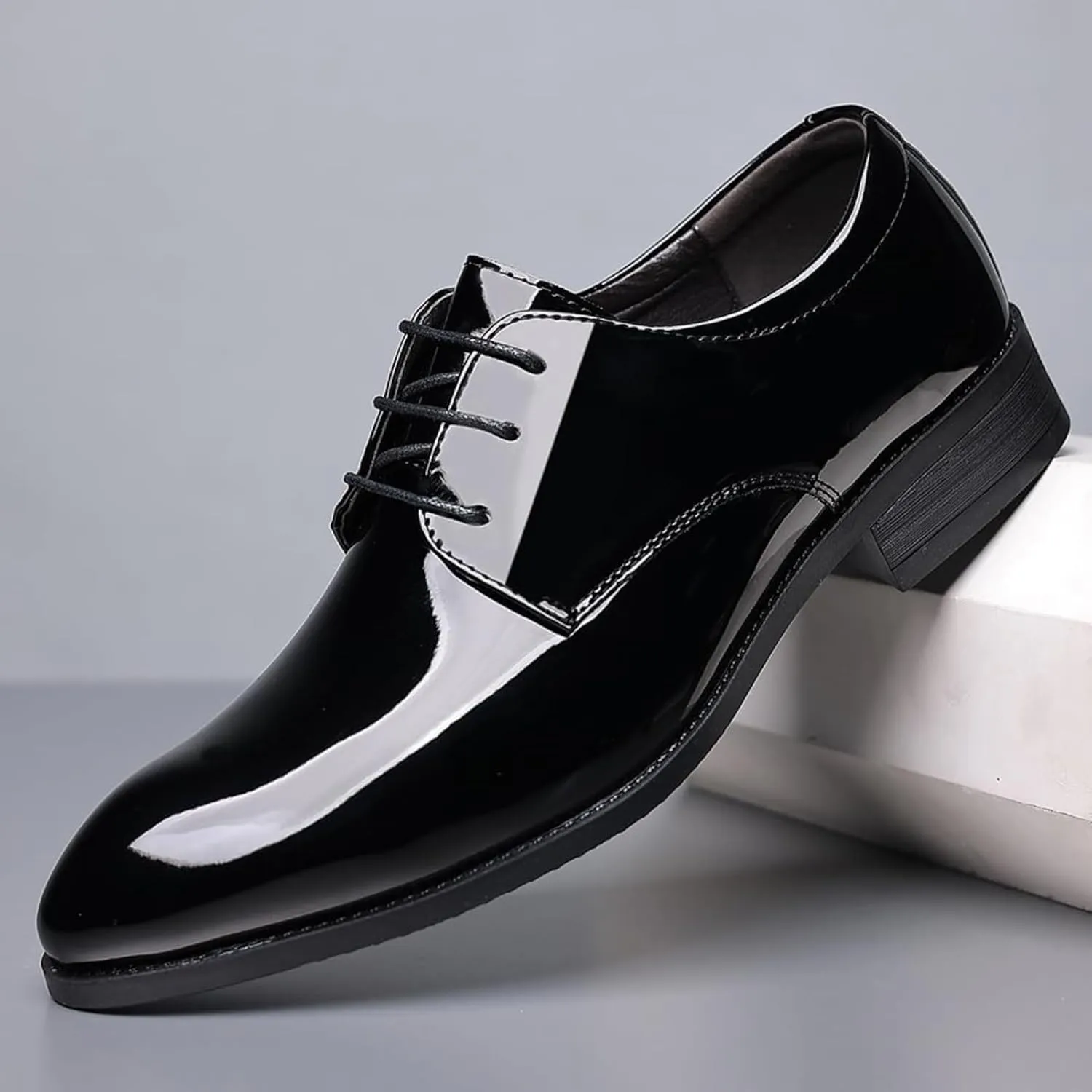 Men's Dress Shoes Faux Patent Leather Oxford Dress Shoes, Leather Formal Business Oxford Shoes Fashion Breathable Prom Business Wedding Dress Shoes